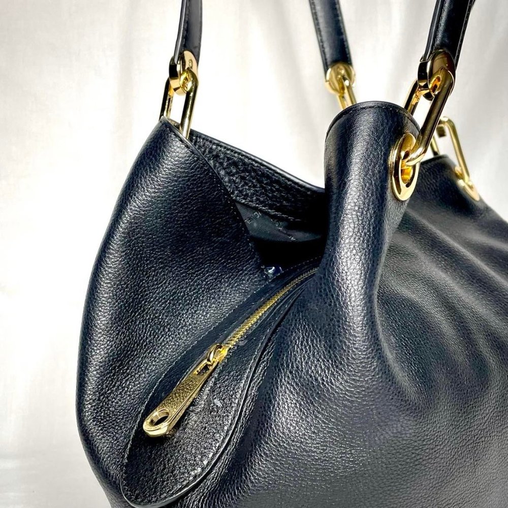 Michael Kors Raven Large Shoulder Tote Black Leather w/ Gold Hardware - Picture 7 of 12